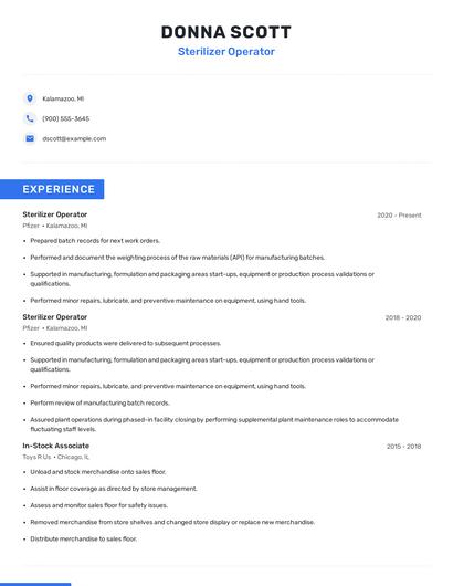 Sterilizer Operator Resume
