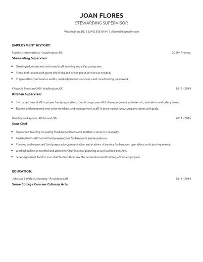 Stewarding Supervisor Resume