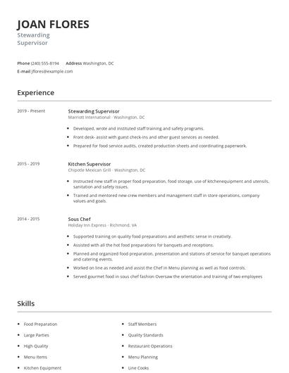 Stewarding Supervisor Resume