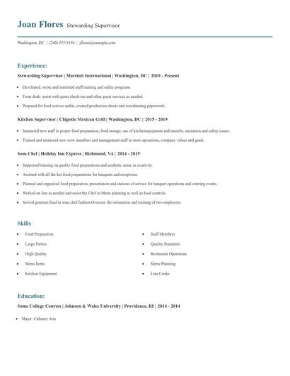 Stewarding Supervisor Resume