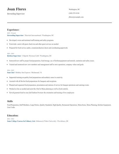Stewarding Supervisor Resume