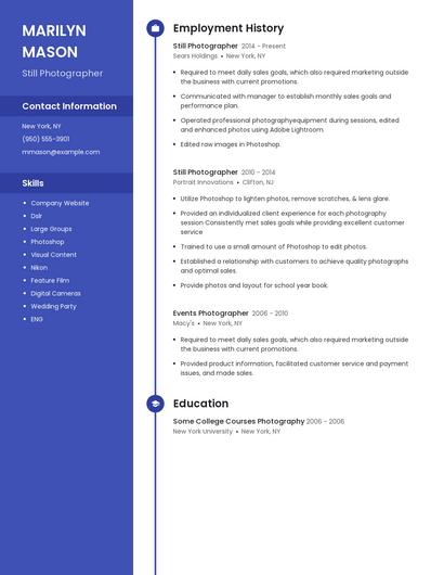 Still Photographer Resume
