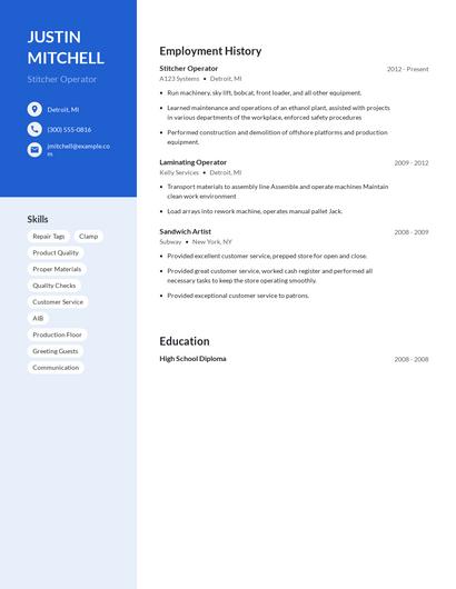 Stitcher Operator Resume