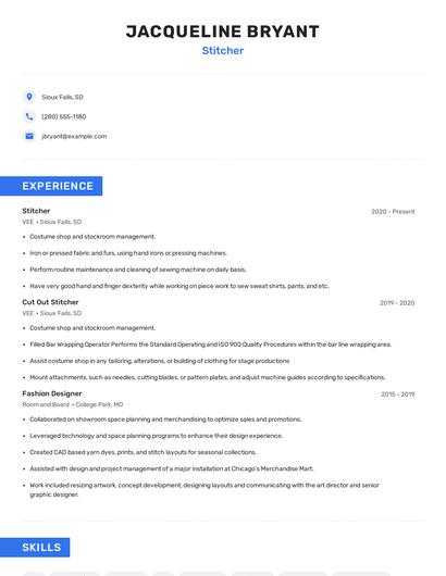 Stitcher Resume