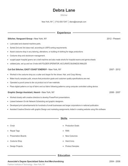 Stitcher Resume