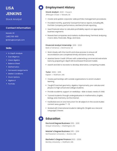 Stock Analyst Resume