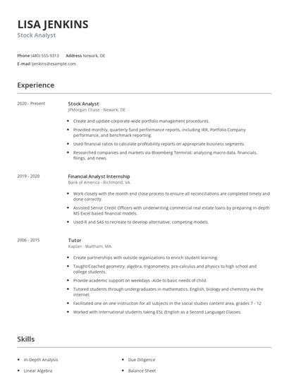 Stock Analyst Resume