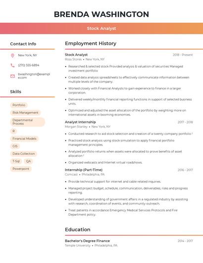 Stock Analyst Resume