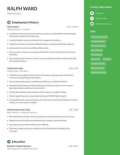 Stock Analyst Resume