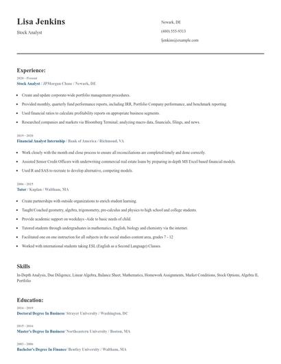 Stock Analyst Resume