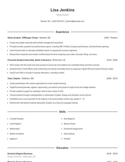 Stock Analyst Resume
