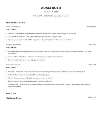 Stock Chaser Resume