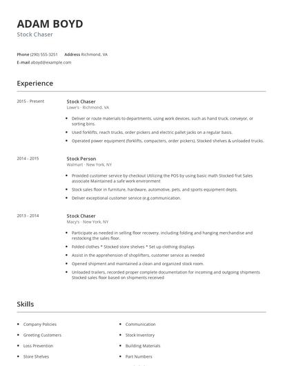 Stock Chaser Resume