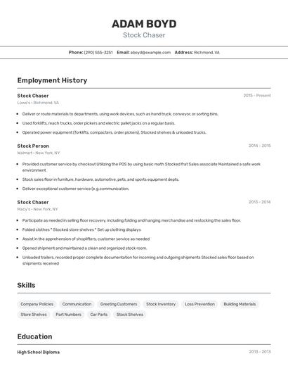 Stock Chaser Resume
