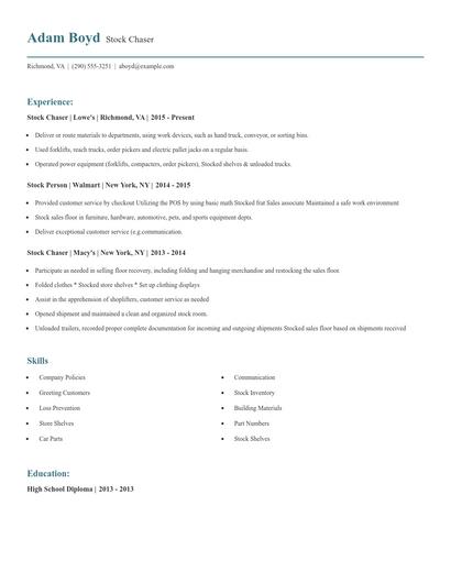 Stock Chaser Resume
