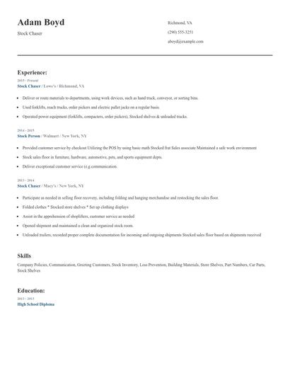 Stock Chaser Resume