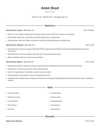 Stock Chaser Resume