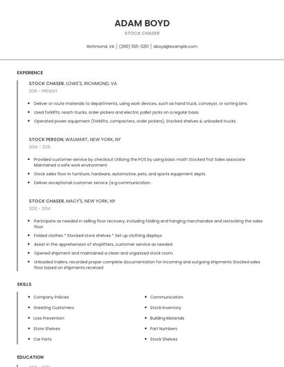 Stock Chaser Resume