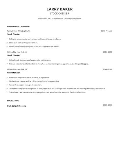 Stock Checker Resume