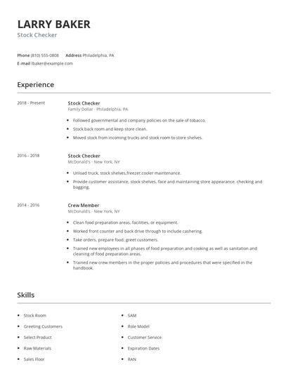 Stock Checker Resume