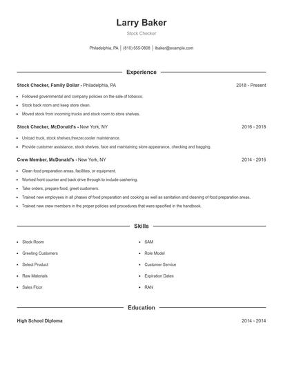 Stock Checker Resume
