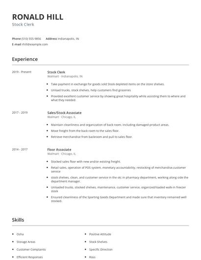Stock Clerk Resume