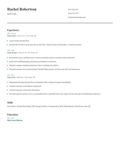 Stock Clerk Resume