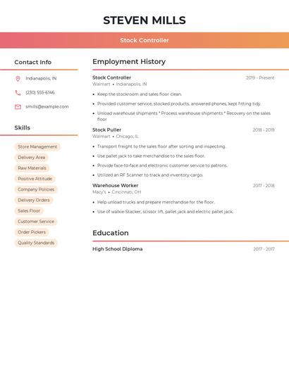 Stock Controller Resume