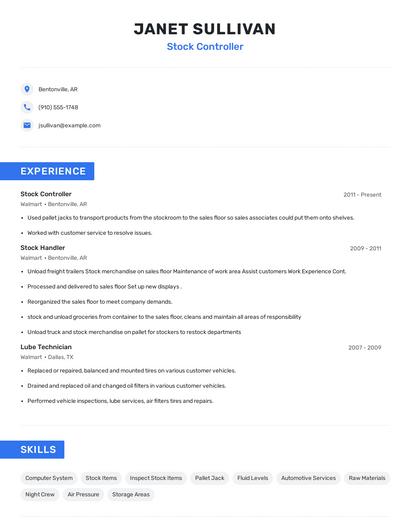 Stock Controller Resume