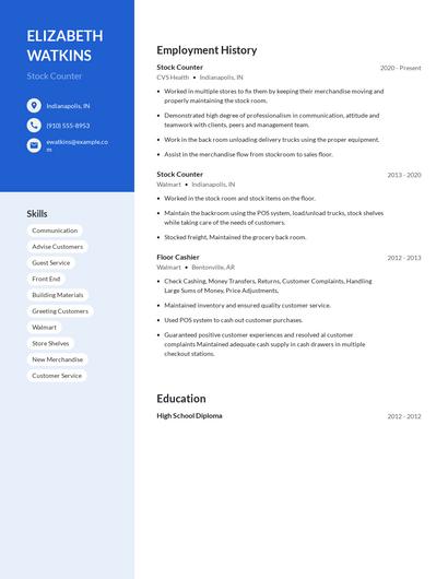 Stock Counter Resume