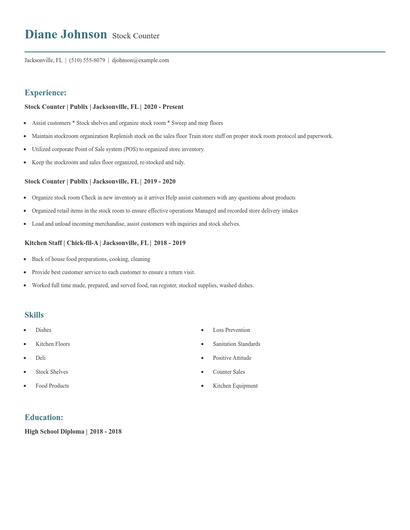 Stock Counter Resume