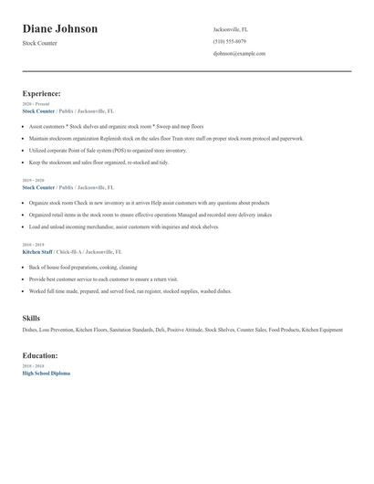 Stock Counter Resume