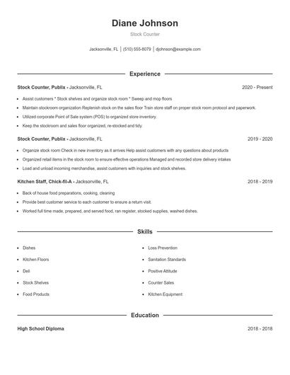 Stock Counter Resume
