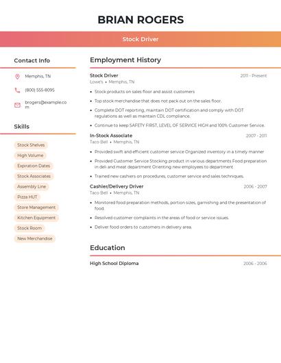 Stock Driver Resume