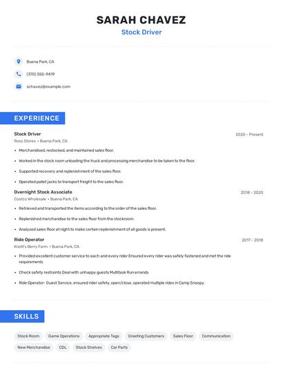 Stock Driver Resume