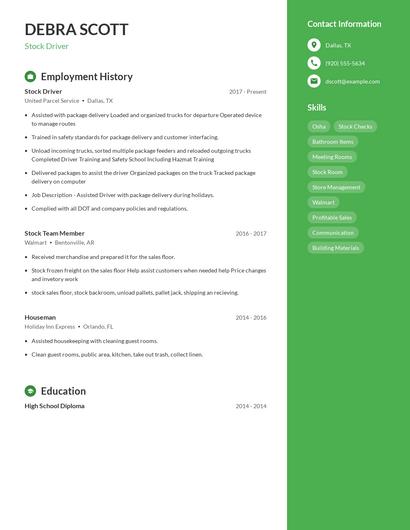 Stock Driver Resume