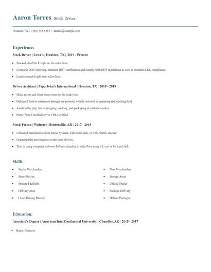 Stock Driver Resume