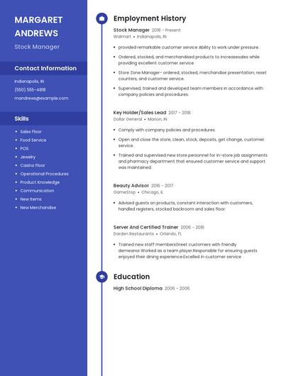 Stock Manager Resume