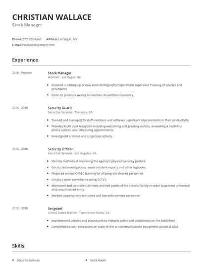 Stock Manager Resume