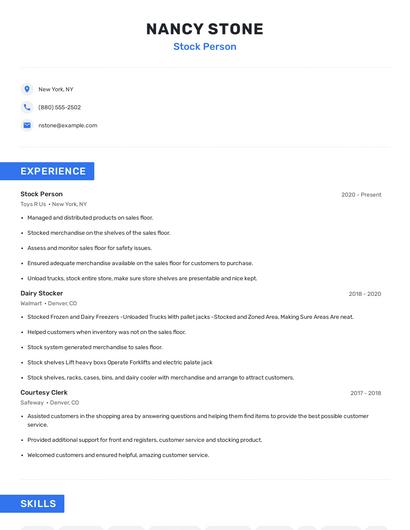 Stock Person Resume
