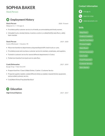 Stock Person Resume