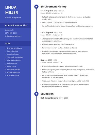 Stock Preparer Resume