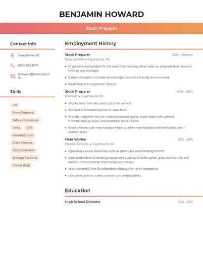 Stock Preparer Resume