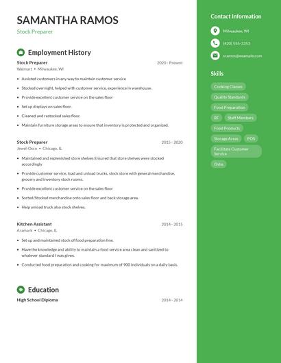 Stock Preparer Resume