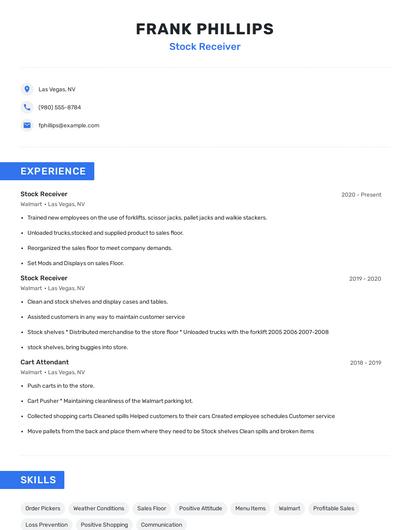 Stock Receiver Resume