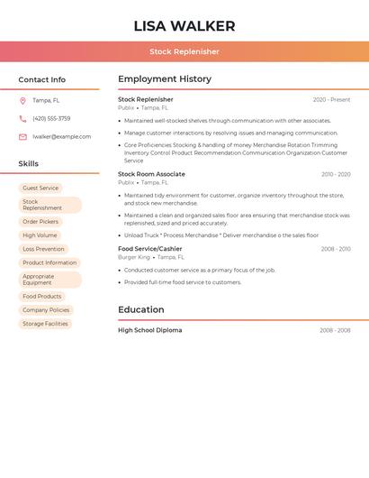 Stock Replenisher Resume