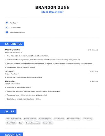 Stock Replenisher Resume