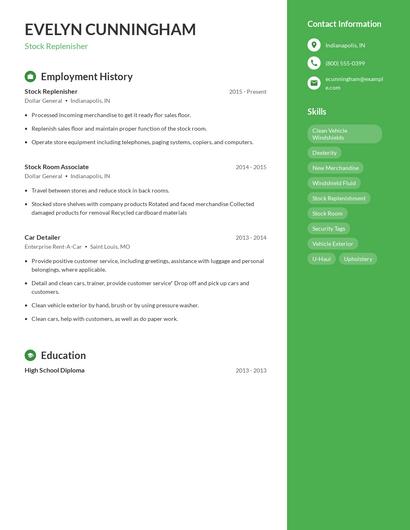 Stock Replenisher Resume