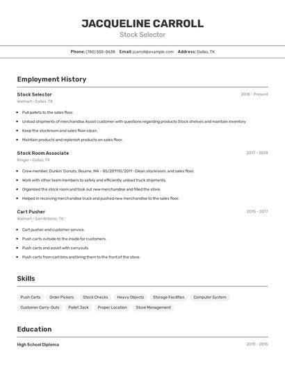 Stock Selector Resume