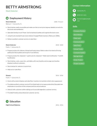 Stock Selector Resume